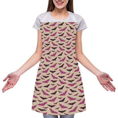 Purple Halloween Bat Pattern Print Adjustable Apron