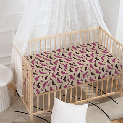 Purple Halloween Bat Pattern Print Baby Crib Sheet