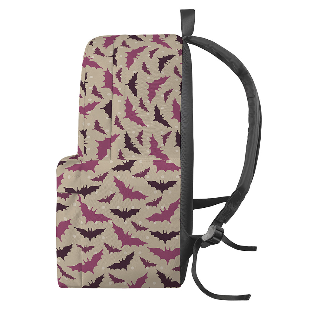 Purple Halloween Bat Pattern Print Backpack