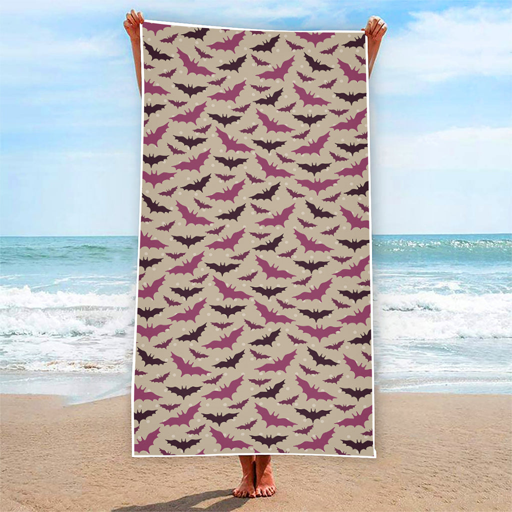 Purple Halloween Bat Pattern Print Beach Towel