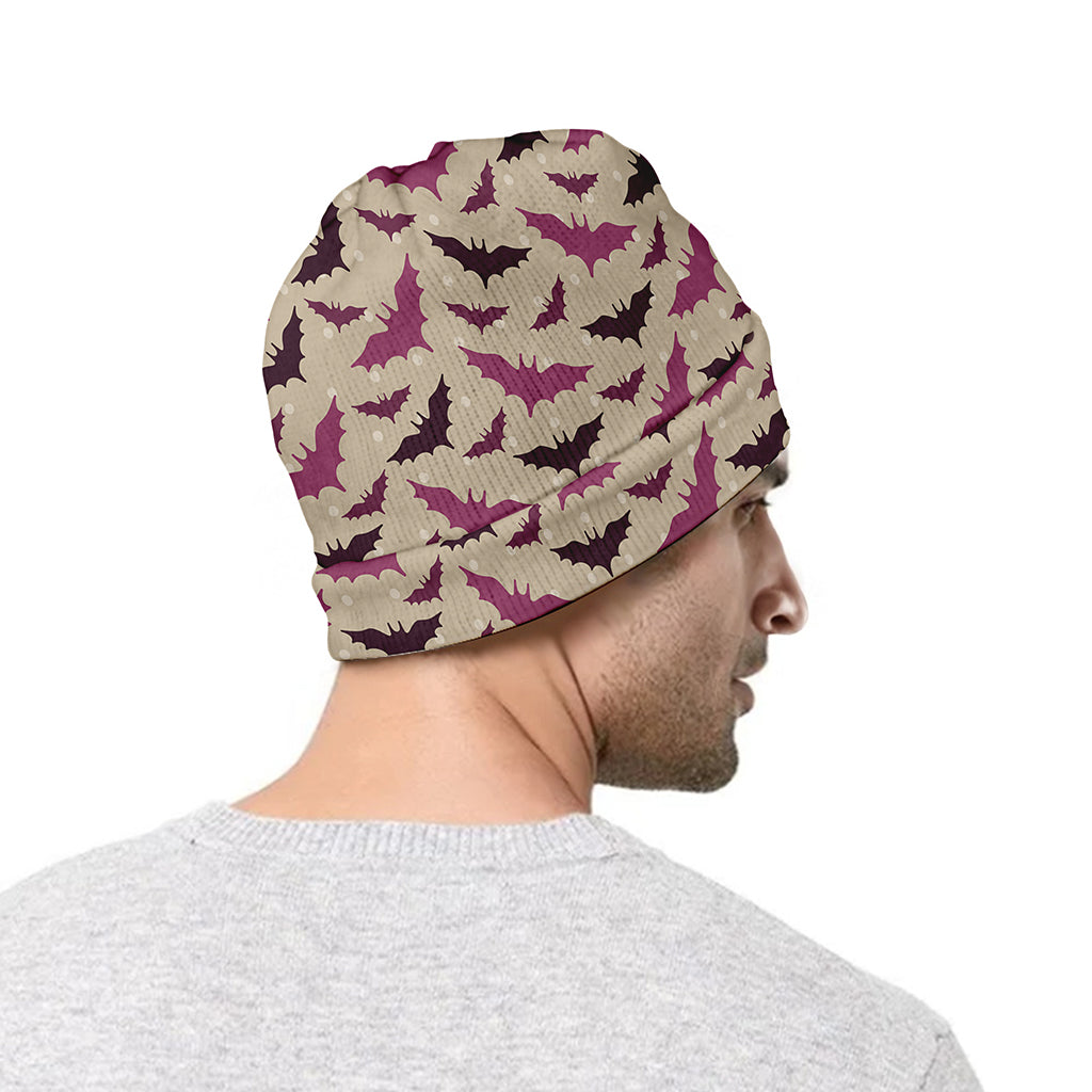 Purple Halloween Bat Pattern Print Beanie