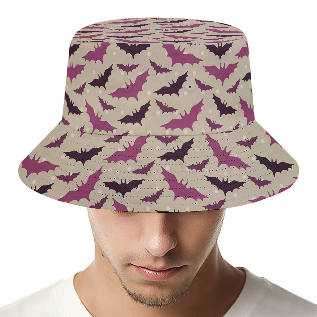 Purple Halloween Bat Pattern Print Bucket Hat