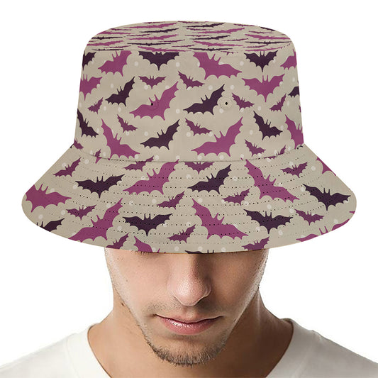 Purple Halloween Bat Pattern Print Bucket Hat