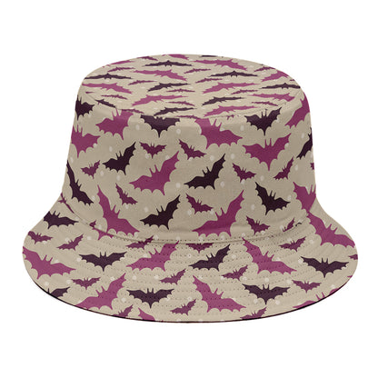 Purple Halloween Bat Pattern Print Bucket Hat