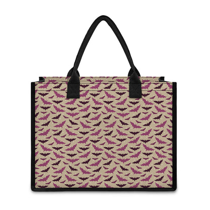 Purple Halloween Bat Pattern Print Canvas Tote Bag