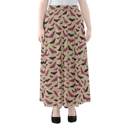 Purple Halloween Bat Pattern Print Chiffon Maxi Skirt