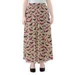 Purple Halloween Bat Pattern Print Chiffon Maxi Skirt