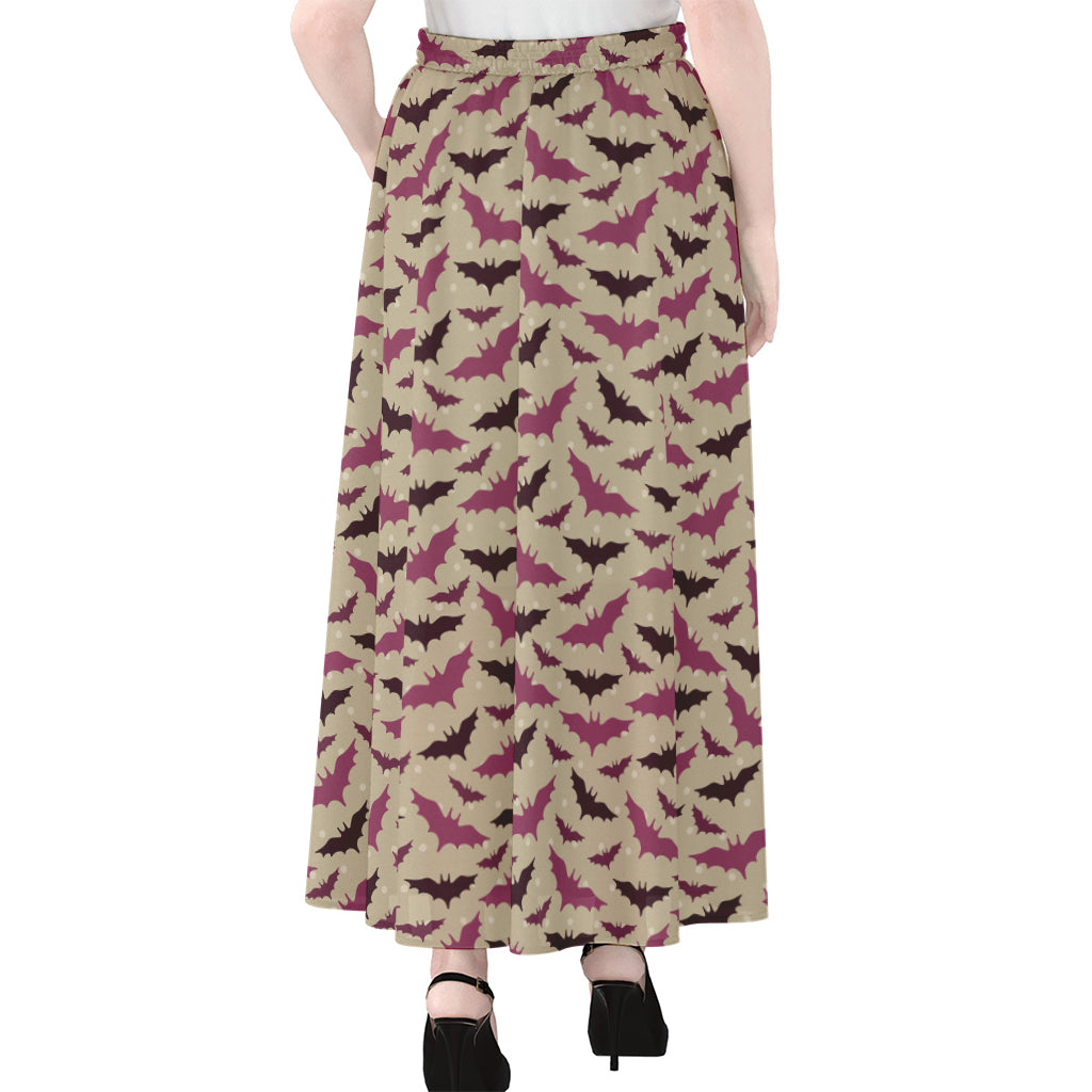 Purple Halloween Bat Pattern Print Chiffon Maxi Skirt