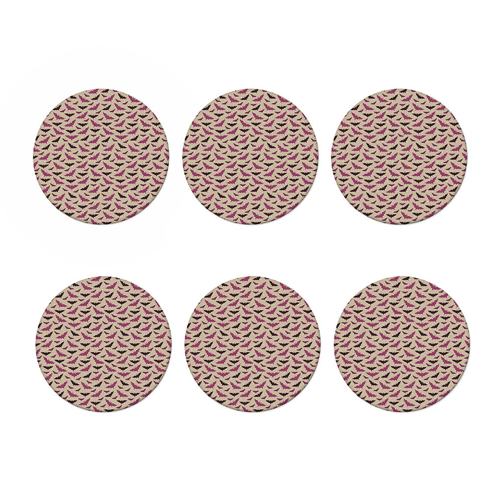 Purple Halloween Bat Pattern Print Coaster Set