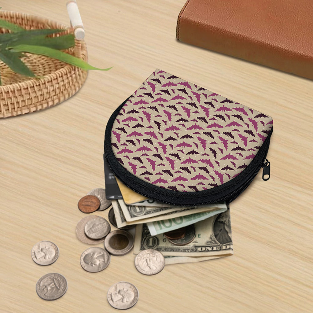 Purple Halloween Bat Pattern Print Coin Purse