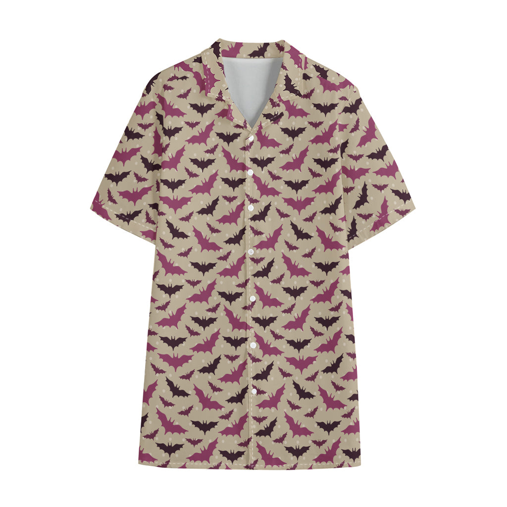 Purple Halloween Bat Pattern Print Cotton Hawaiian Shirt