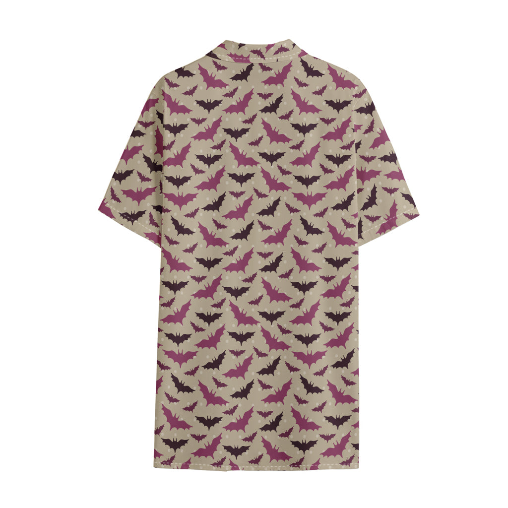 Purple Halloween Bat Pattern Print Cotton Hawaiian Shirt