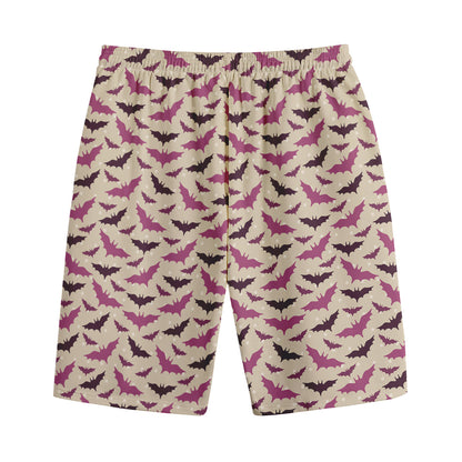 Purple Halloween Bat Pattern Print Cotton Shorts