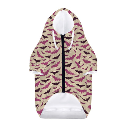 Purple Halloween Bat Pattern Print Dog Zip Up Hoodie