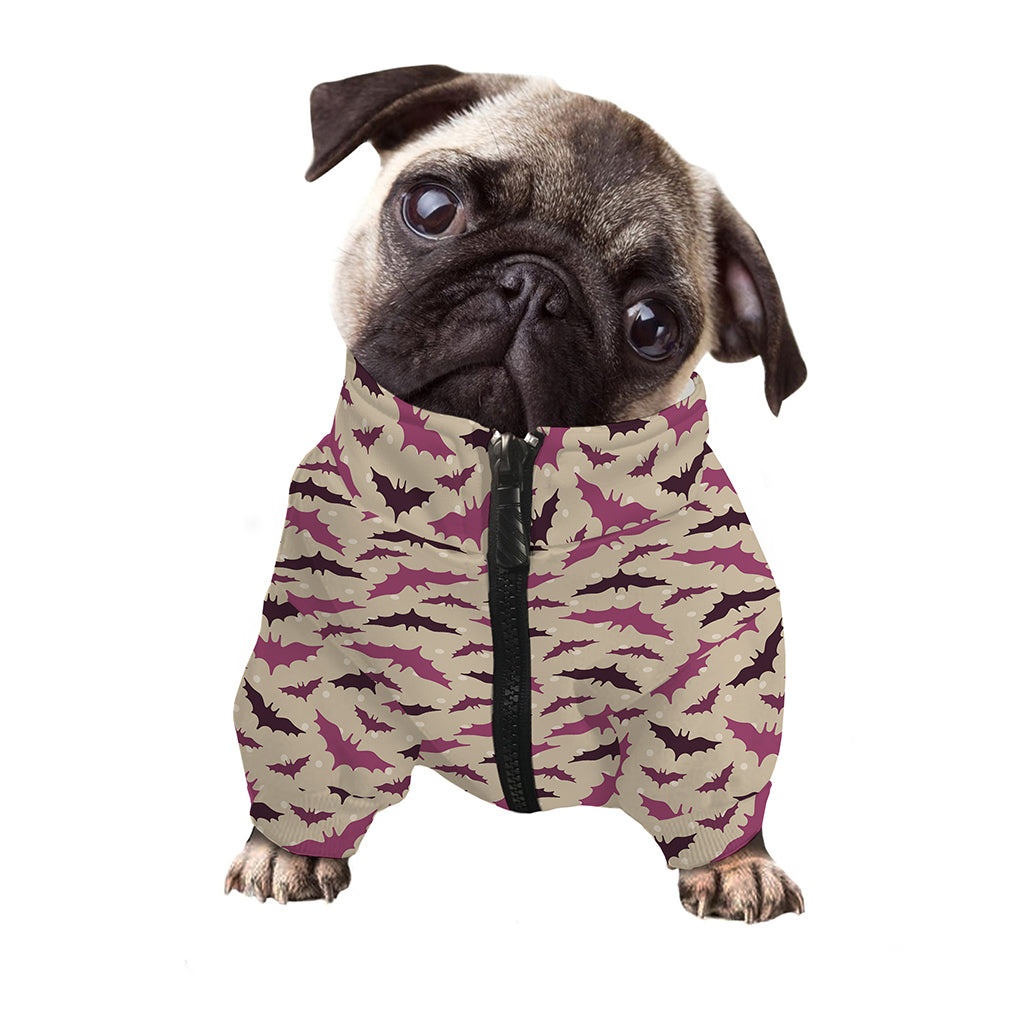Purple Halloween Bat Pattern Print Dog Zip Up Jacket