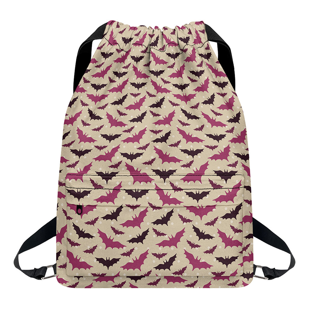 Purple Halloween Bat Pattern Print Drawstring Backpack