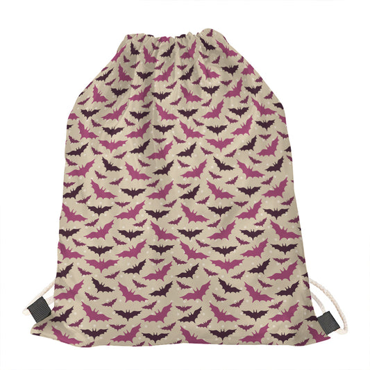 Purple Halloween Bat Pattern Print Drawstring Bag
