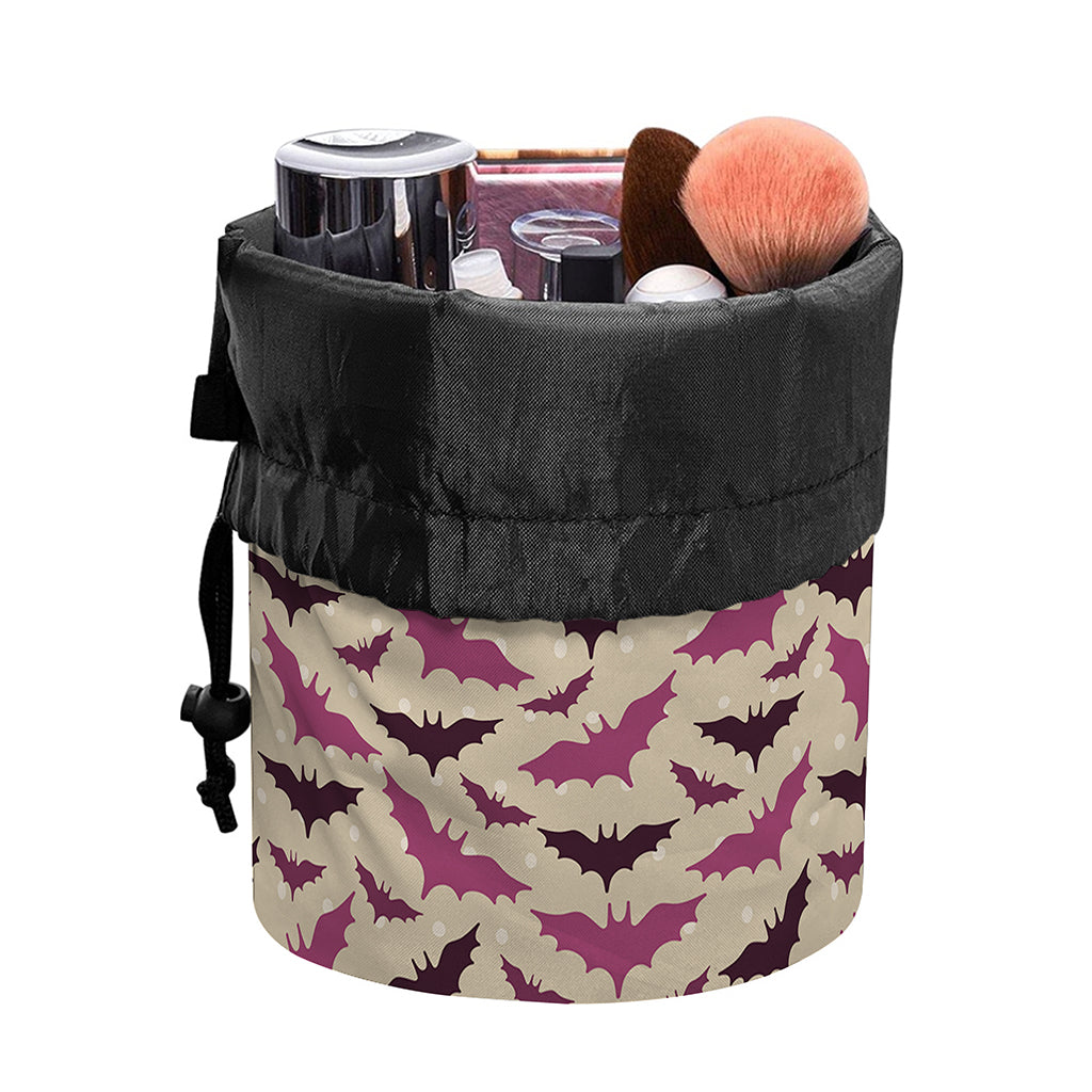 Purple Halloween Bat Pattern Print Drawstring Makeup Bag