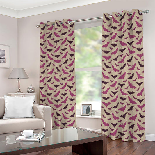 Purple Halloween Bat Pattern Print Extra Wide Grommet Curtains