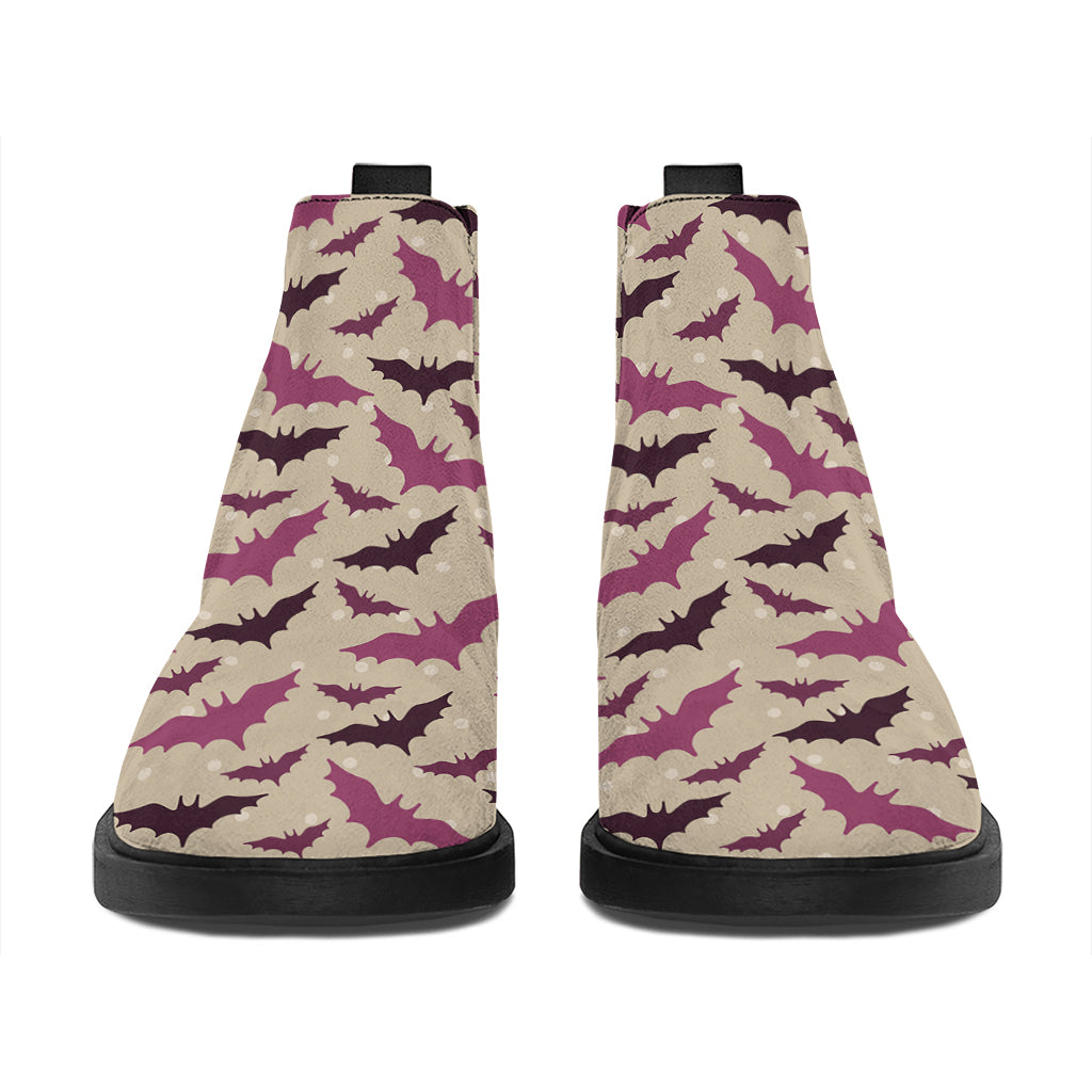 Purple Halloween Bat Pattern Print Flat Ankle Boots