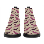 Purple Halloween Bat Pattern Print Flat Ankle Boots