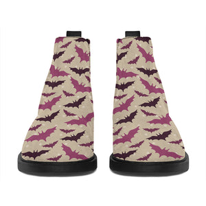 Purple Halloween Bat Pattern Print Flat Ankle Boots