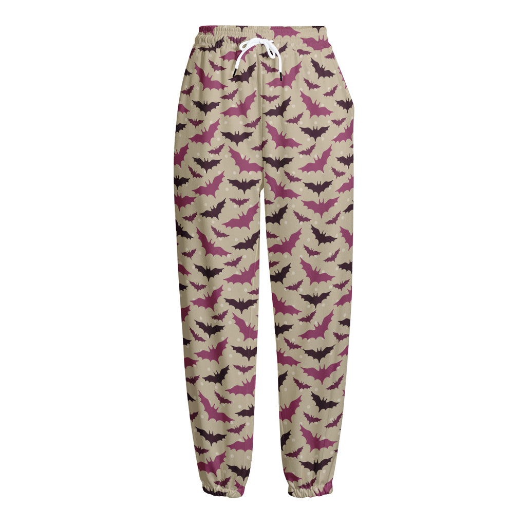 Purple Halloween Bat Pattern Print Fleece Lined Knit Pants