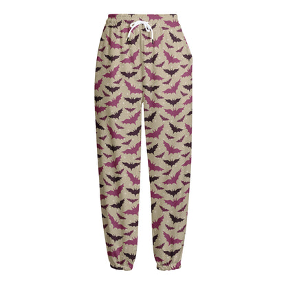 Purple Halloween Bat Pattern Print Fleece Lined Knit Pants
