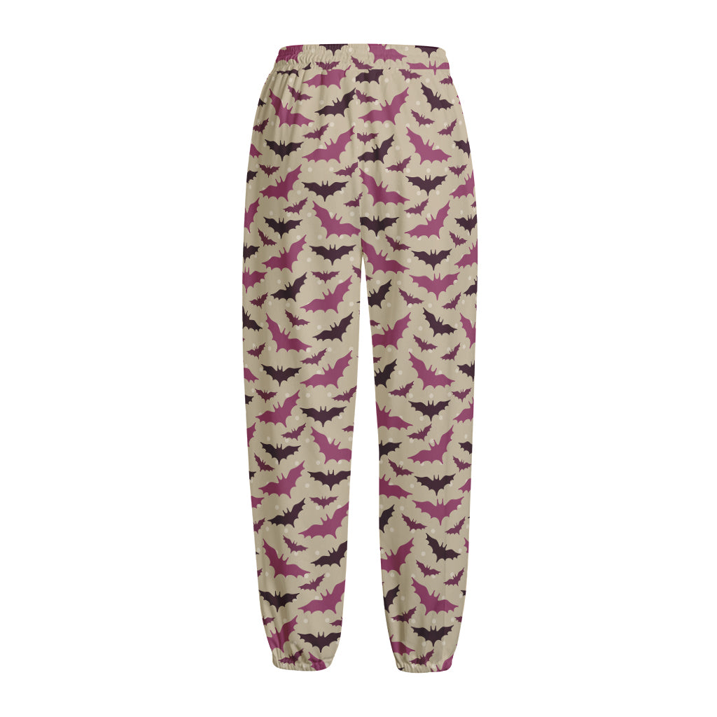 Purple Halloween Bat Pattern Print Fleece Lined Knit Pants