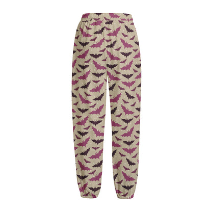 Purple Halloween Bat Pattern Print Fleece Lined Knit Pants