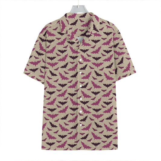 Purple Halloween Bat Pattern Print Hawaiian Shirt