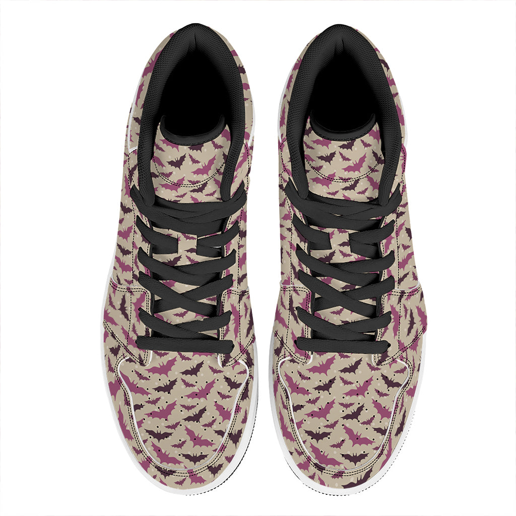 Purple Halloween Bat Pattern Print High Top Leather Sneakers