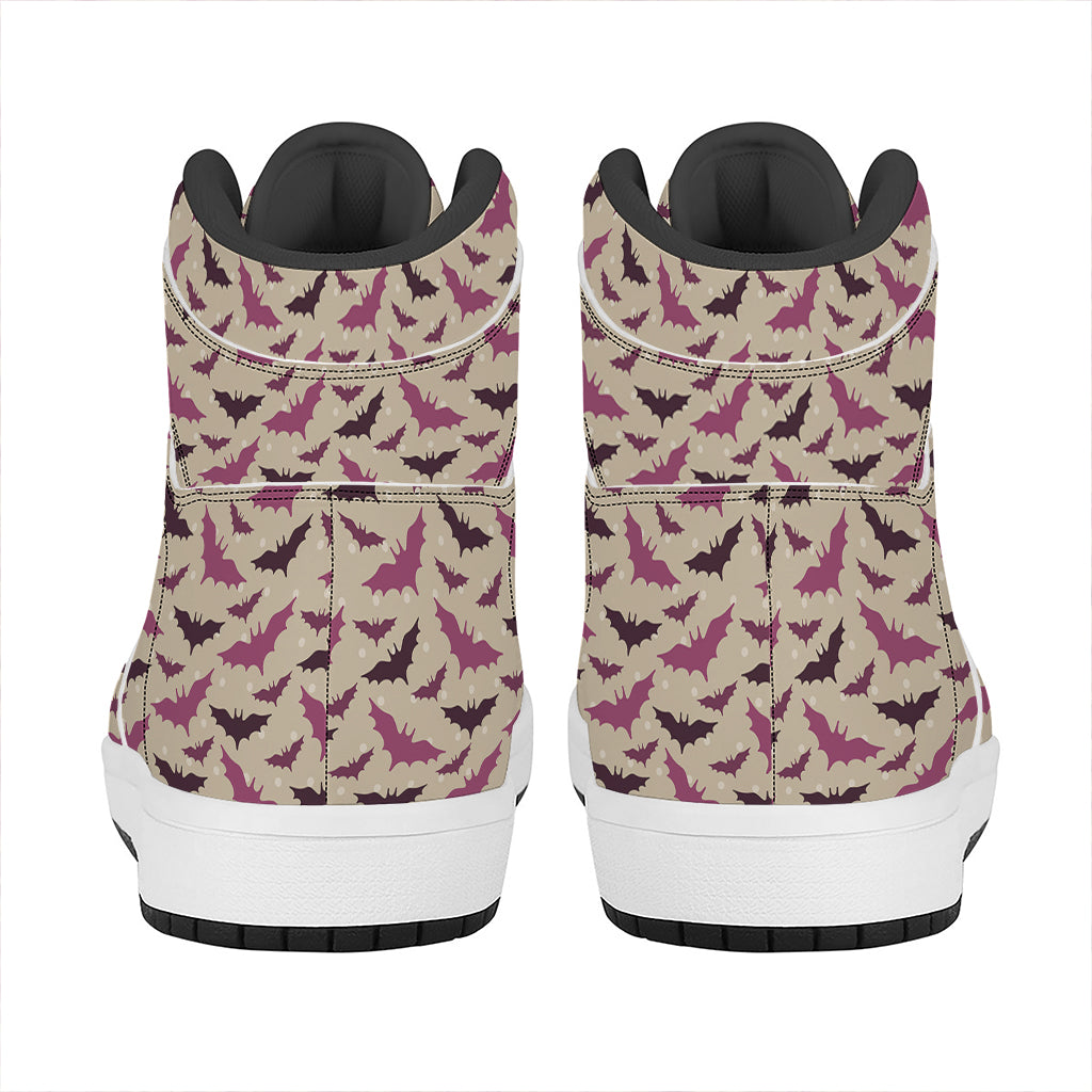 Purple Halloween Bat Pattern Print High Top Leather Sneakers