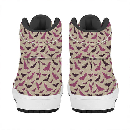 Purple Halloween Bat Pattern Print High Top Leather Sneakers