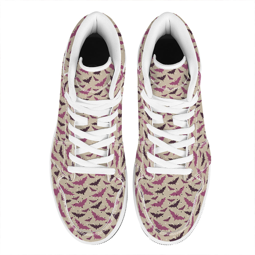 Purple Halloween Bat Pattern Print High Top Leather Sneakers