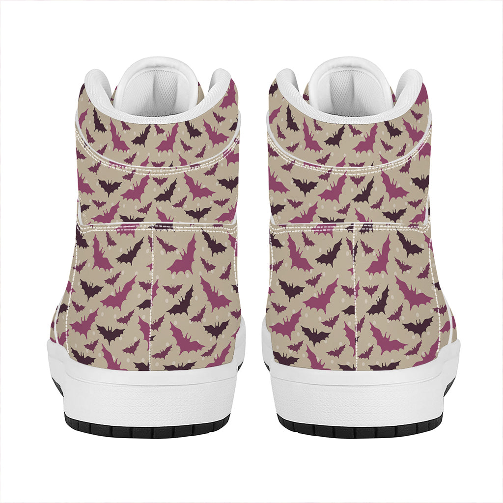 Purple Halloween Bat Pattern Print High Top Leather Sneakers