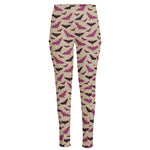 Purple Halloween Bat Pattern Print High-Waisted Pocket Leggings