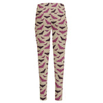 Purple Halloween Bat Pattern Print High-Waisted Pocket Leggings