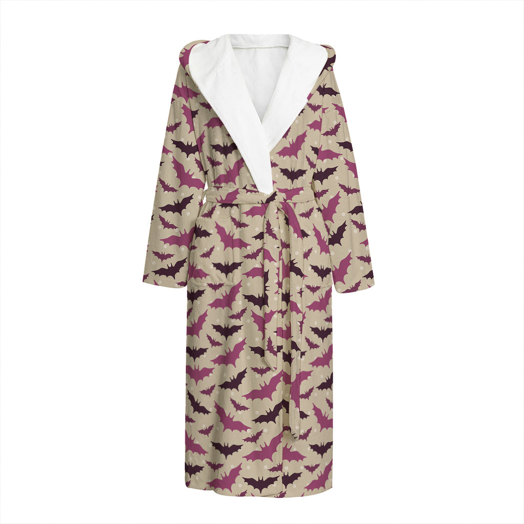 Purple Halloween Bat Pattern Print Hooded Bathrobe