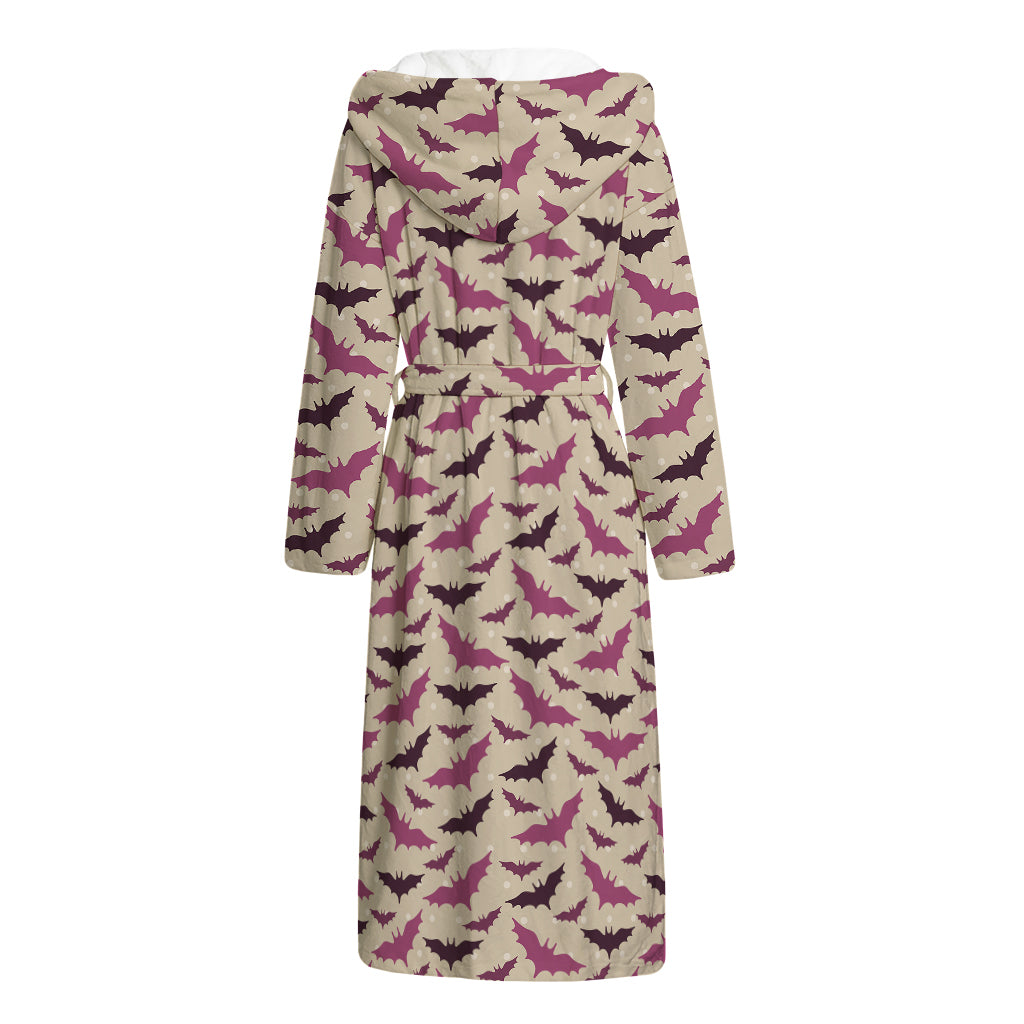 Purple Halloween Bat Pattern Print Hooded Bathrobe