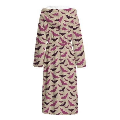 Purple Halloween Bat Pattern Print Hooded Bathrobe