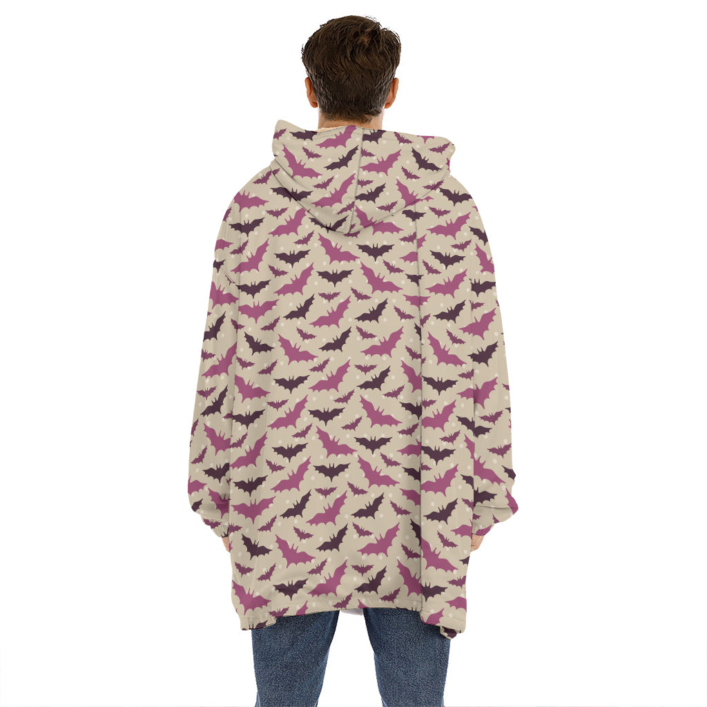 Purple Halloween Bat Pattern Print Hoodie Blanket
