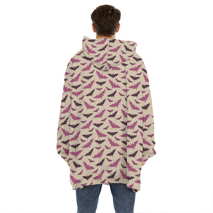 Purple Halloween Bat Pattern Print Hoodie Blanket