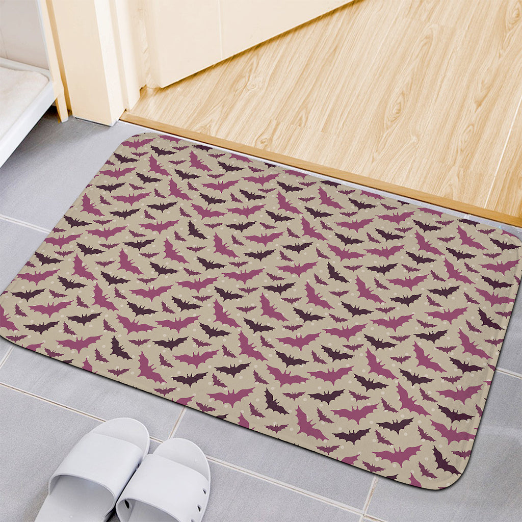 Purple Halloween Bat Pattern Print Indoor Door Mat