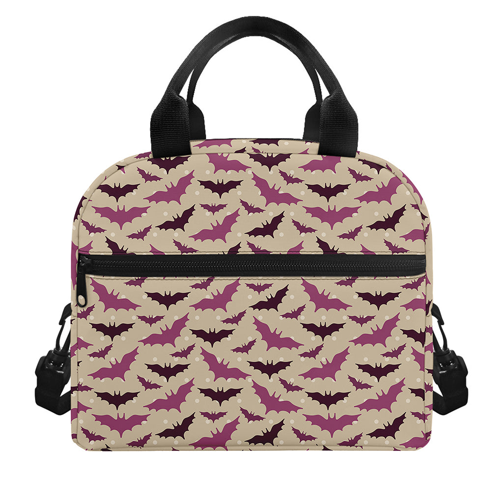 Purple Halloween Bat Pattern Print Insulated Lunch Bag