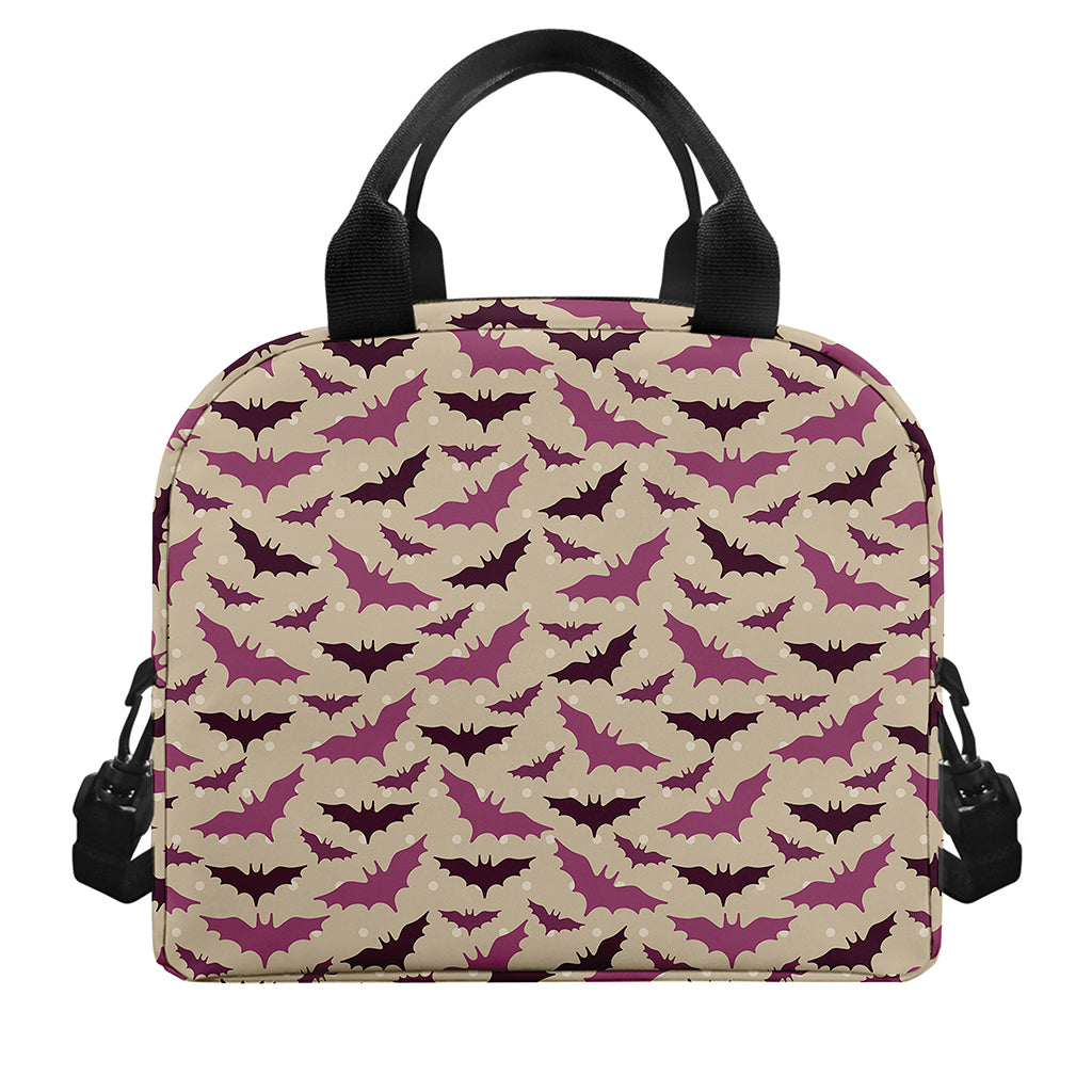 Purple Halloween Bat Pattern Print Insulated Lunch Bag