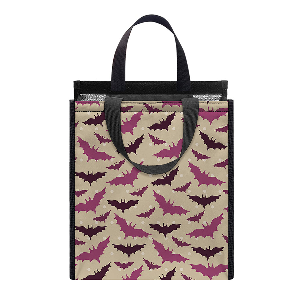 Purple Halloween Bat Pattern Print Insulated Lunch Tote
