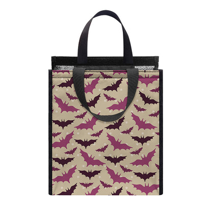 Purple Halloween Bat Pattern Print Insulated Lunch Tote