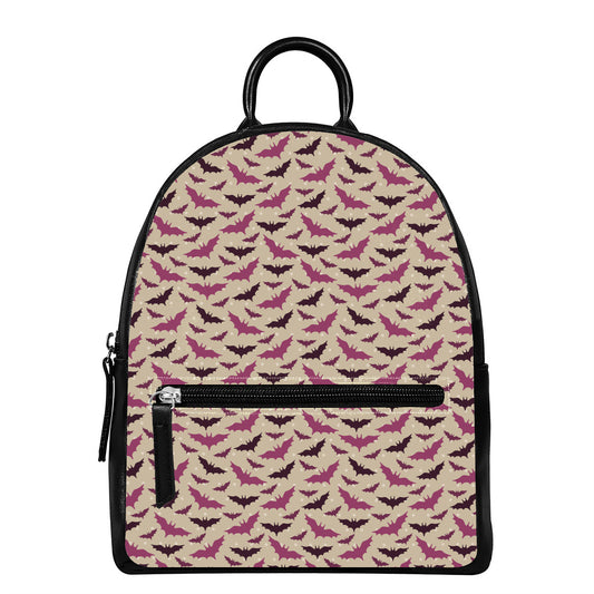 Purple Halloween Bat Pattern Print Leather Backpack