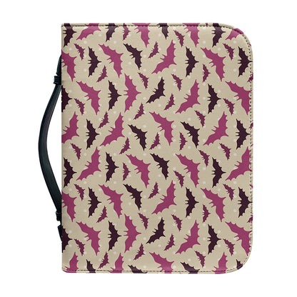 Purple Halloween Bat Pattern Print Leather Bible Cover